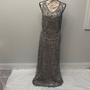 Adrianna Papell Silver Embellished Maxi Dress